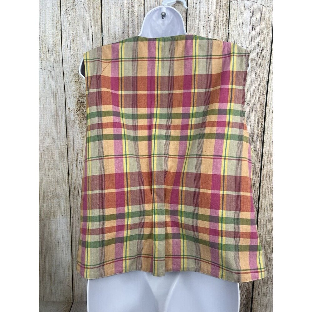 Vtg Women‎ Vest Embroidered XL Floral Khaki Plaid Reversible Cottagecore Granny - Picture 7 of 7